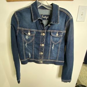 Amethyst Denim Crop Jacket, Sz L, distressed